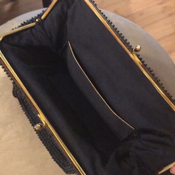 Navy blue beaded vintage purse with gold trim - Picture 4 of 4